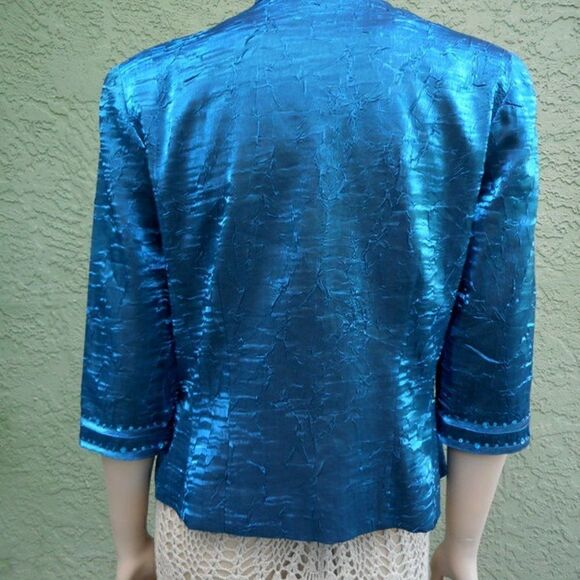 EUC KM COLLECTIONS by MILLA BELL Teal Shiny Jacket w/Sequins Size:8 - Picture 2 of 16